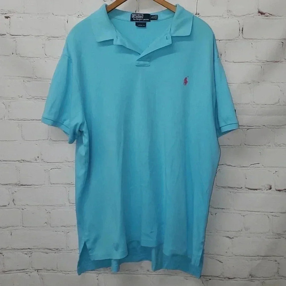 Polo By Ralph Lauren Mens Short Sleeve Polo Size XLarge Light Blue w Pink Pony - Picture 1 of 12